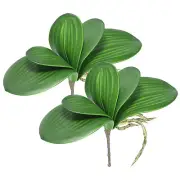 2 Pcs 4.4 Inch Faux Orchid Leaves 5 Petals Artificial Leaf with Stems