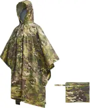 Rain Poncho Waterproof Hooded Rain Coat Multi-Use Camo Shelter Ground Sheet for