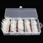 50Pcs 2X Strong Fishing Treble Hooks White Feather Dressed 2/4/6/8/10# Tackle
