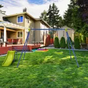Costway4-in-1 Swing Set Metal Playset with Slide Basketball Hoop