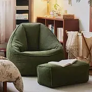 Corduroy Bean Bag Sofa Cover (no Filling) Suitable for Living Room Bedroom Lazy Sofa Cover(Green)