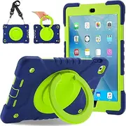 iPad 9.7 inch Case iPad 6th/5th Generation Cases,Case for iPad 9.7 Pro & iPad Air 2 Full-Body Silicone+PC Protection Rotating Stand Shockproof Case for Kids Tablet Cover Navy+Green