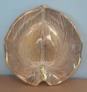 Arda Palm Leaf 9-1/2-Inch By 10-1/2-Inch Leaf Tray, Silver Beige Brown Gold Rim