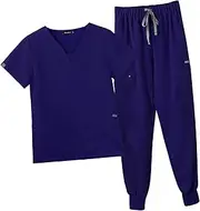 [kowaku] Women Uniform Scrubs Set Top and Joggers Pant Nurse Comfortable with Multi Pockets Worker Durable Short Sleeves Portable Suit