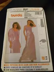 BURDA 8647 LADIES FLOOR LENGTH EVENING GOWN & BOLERO PATTERN 10-22 UNCUT PATTERN
