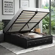 Oikiture King Single Bed Frame with Storage Space Gas Lift Bed Mattress Base Black