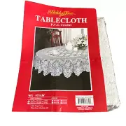 NIP! Vintage Holiday Time Tablecloth P.V.C. Crochet WX-971AW 54”x72” Oval white