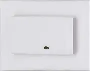 Lacoste 100% Cotton Percale Solid Sheet Set, Breathable, Cooling & Hotel Quality Sheets - Deep Pocket, Easy-Fit, Oeko-Tex Certified, White, Queen