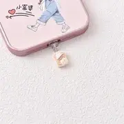 Animal Food Phone Port Dust Cover - Apple Lightning / USB Type C / Android Micro USB Bear & Toast - Brown & Beige - Apple Lightning