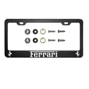 Fit Ferrari Laser Etching Stainless Steel Black License Frame w/Metal Screw Cap