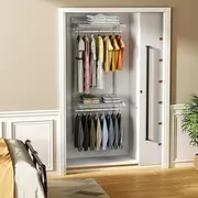 MODCART Metal Closet System 2-4FT, Adjustable Wire Shelving, Wall-mounted Closets Kit with Expandable Hanging Rod, DIY Organization Rack for Walk-in/Built-in Wardrobe of Bedroom, Laundry