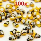 100pcs Mini 9x12mm Bees Self Adhesive Wooden Bumble Bee Craft Card Wood Toppers