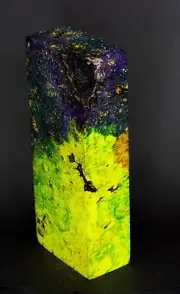 MAPLE BURL IN VIOLET&GREEN TONES STABILISATION WITH ALBINO DOTS 135*55*29 mm