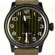 Mido Multifort M032607A Automatic Watch Khaki Green Leather Strap Vintage