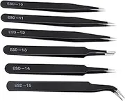 6Pcs ESD Tweezers Set Precision Tweezers Set ，Anti-Static Stainless with Storage Canvas Bag，for Craft,Electronics Repair,jewelry repair,Laboratory Work Etc