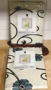 Embroidered Curtains Garden Floral Valances Blue 2pc Transitional Lush Decor NEW