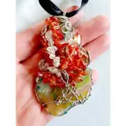 Handmade Wire Art Tree of Life Suncatcher Agate Slice w glass beads
