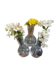 3 Mini Glass Vases w/Suction Cup Hanging Wall Bloom Artificial Faux Flower