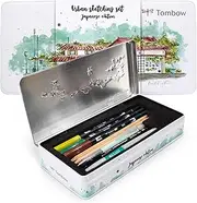 Tombow Urban Sketching Set Japan Edition, High-Quality Artist Pencils & Instructions, Brush Pens & Waterbrush for Watercolours, Metal Box for Storage [URBAN-SET2]