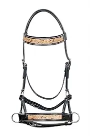 MEWATI Handmade Leather Bitless Horse Bridle with Tooled Noseband