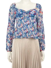 Floral Print Long Sleeve Sheer Top