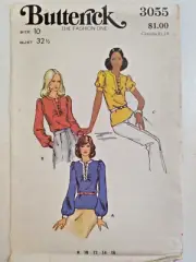 Shirt Blouse Button Neck 10 Butterick 3055 Sewing Pattern UC VTG Puff Sleeve