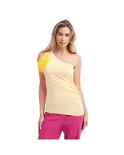 Patrizia Pepe Decorative Cotton Top with Feathers Women Yellow