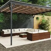 Generic 12 Piece Garden Lounge Set with Cushions Poly Rattan Brown,3102818
