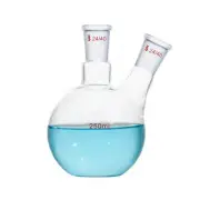 250ml,2-Neck,24/40,Flat Bottom Glass Flask,Double Necks,Lab Chemistry Bottle