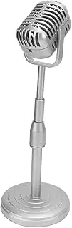 Vintage Microphone Prop, Simulation Old Fashioned Microphone Model, Retro Style Mic Set, Photography Props with Height Adjustment for Photo Studio (Silver)