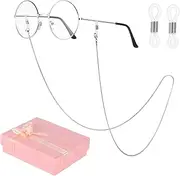 [Healvian] Stainless Steel Eyeglass Chain Non Slip Neck Strap Holder with Ends Stylish Eyewear Cord for Men and Women Silver Tone Decorative Accessory