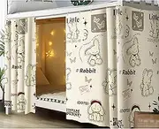 HYJHHY Polyester Breathable Bunk Bed Curtains Printing Blackout Top Bunk Bed Canopy Dustproof Privacy for 1m Wide Single Bed Loft Bed Curtains Kids(Curtain*2,1.15M_Rabbit)
