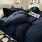 Navy Blue Solid Color Solid Color Solid Color 1.5m Bed Fitted Sheet Set with 200
