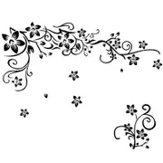 Catzon 2Pcs Removable Vinyl Black Flower Vines Wall Sticker Home Art Decor Murals
