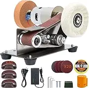Blissthrill Mini Belt Sander, Electric Spindle Sander, 15° belt sander for knife making, 7 Adjustable Speed Knife Polishing Kit, Power Belt Sanders for Metal Working, DIY (6.5 Inch Mini Belt Sander)