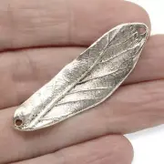 Elegant Leaf Bracelet Link - Silver Plated Pewter - Organic Focal Connector