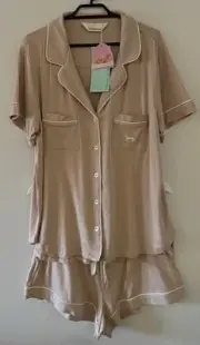 Peter Alexander Womens Caramel Bamboo PJ Set Size Small RRP$129.00