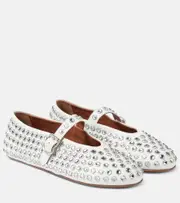 [Alaia] Alaïa Crystal-embellished leather ballet flats AU 9 white
