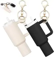 [VANEST] 2 Pack Mini Tumbler Keychain Cute Mini Cup Keychain Charm, Cute Cup Key Charms, Cute Tumbler Keychain for Women Purse Handbag Backpack School Bag Cute Purse Backpack Charm (Black and White),
