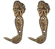 SOFFEE DESIGN 2pcs Gold Mermaid Shape Metal Wall Coat Hooks, Beach Decoration Wall Mounted Hanging Racks Coat Hooks for Keys, Towels, Clothes, Scarf, Bag