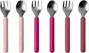 Boon Chow Toddler Stainless Steel Utensils Spoon and Fork 6-Piece Set, Pink