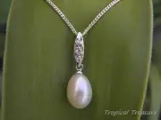 White Pearl Pendant + 40cm 925 SOLID Silver Curb chain
