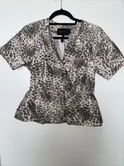 BCBG MAX AZRIA 'Davie' Leopard Print Short Sleeve Snap Front Jacket, Size S