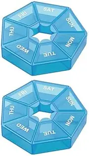 2PCS 7Day Pill Box Medicine Storage Tablet Container Case Organizer Dispenser, Durable PP Plastic, Easy-to-Read Date Labels, Portable 3.27x3.27x0.67 in