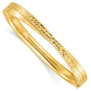Real 14kt Yellow Gold 4/16 Polished & Diamond-cut Bypass Hinged Bangle; 7 inch