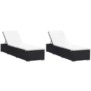 Sun Loungers with Cushions 2 pcs Poly Rattan Black vidaXL