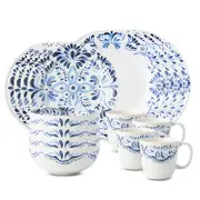 Juliska Iberian Indigo 16 Piece Dinnerware Set, Service for 4