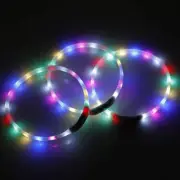Small 40CM LED Dog Collar USB Rechargeable Night Glow Flashing Light Up Safety P