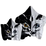 Black and White Tough Cat Face Yellow VS Blue Towel with Hood
