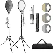 EMART 10 Inch Video Light with Tripod Stand, 2-Pack Dimmable 3 Colours 2700-6500 K LED Studio Lighting, Circle Selfie Ring Light for Photography Live Streaming Recording